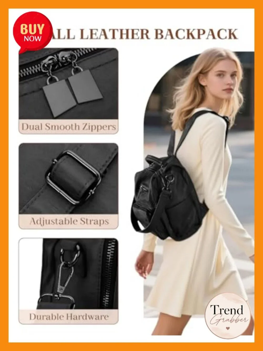 Vegan Leather Fashion Backpack Purse for Women, 3 Ways to Carry, Travel School